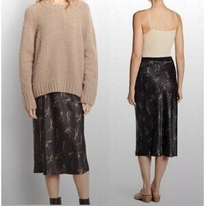 NWT Vince Skirt Spring Pull-On Midi Flare in Charcoal Floral Silk
